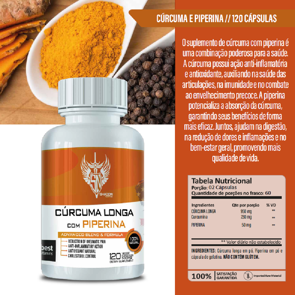 CÚRCUMA LONGA COM PIPERINA 120 CAPS