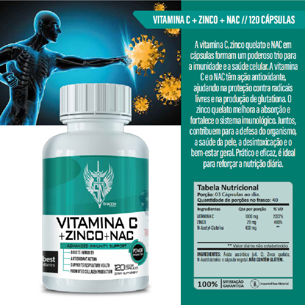 VITAMINA C + ZINCO + NAC 120 CAPS