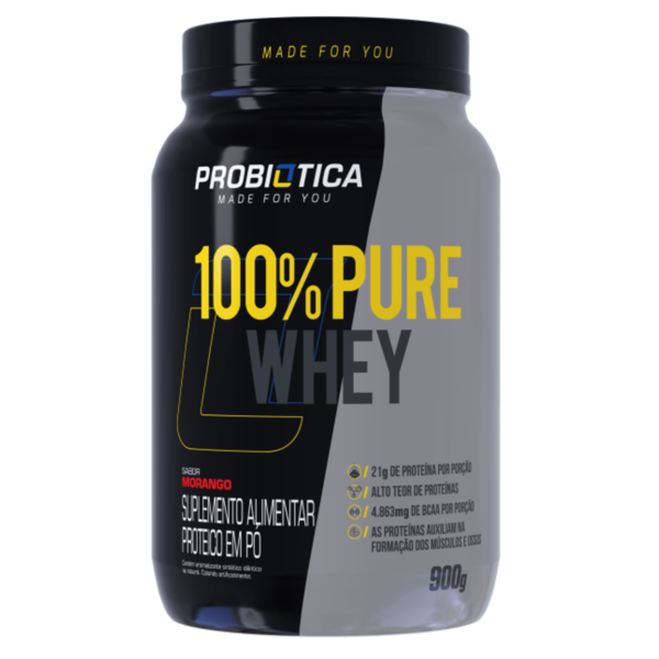 100% PURE WHEY POTE 900 GR MORANGO VF