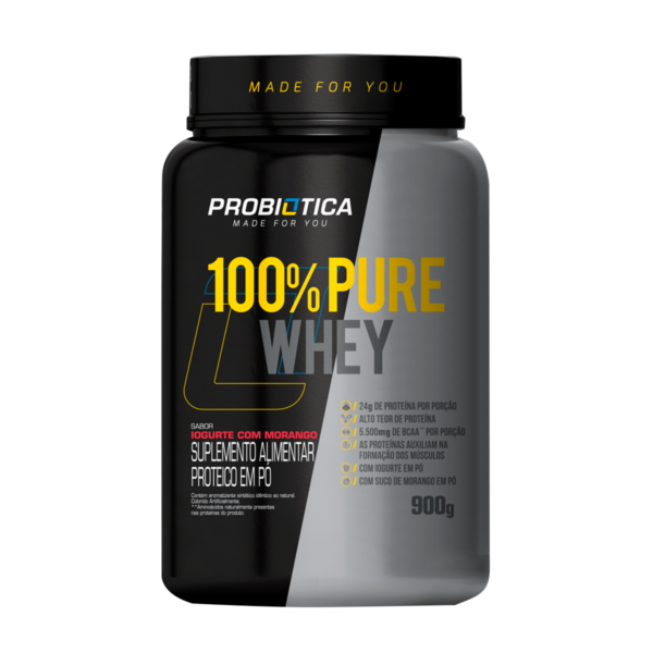 100% PURE WHEY POTE 900g IOGURTE COM MORANGO VF