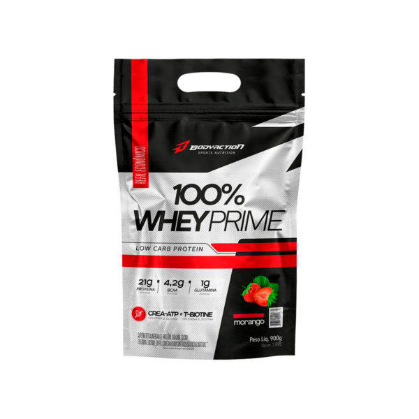 100% WHEY PRIME SACO 900G MORANGO